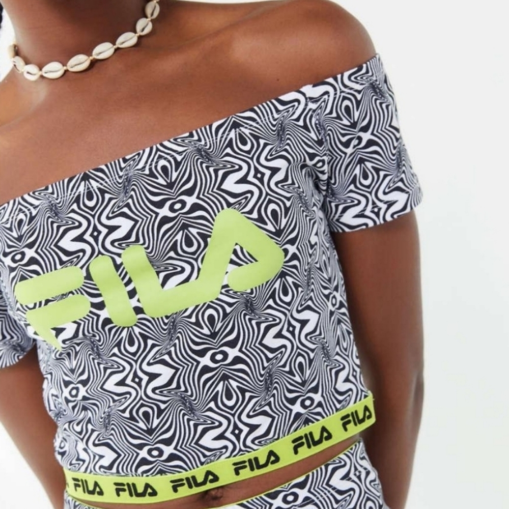 FILA X Urban Outfitters BLK Motif Off-Shoulder Crop Top